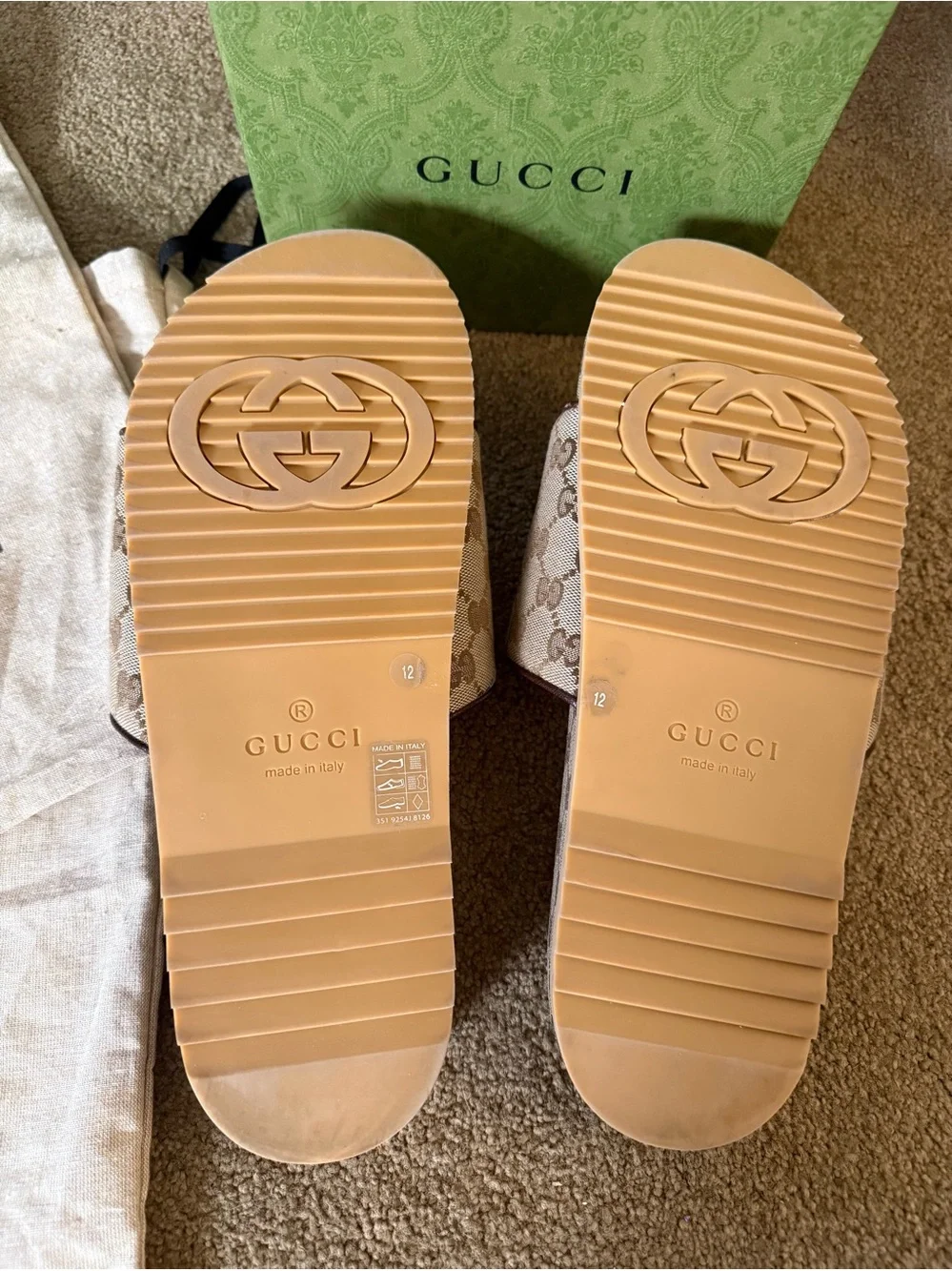 Gucci• Supreme Beige Monogram GG Slides